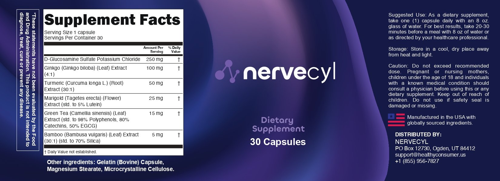 NerveCyl Supplement Facts — full product label, 30 capsules